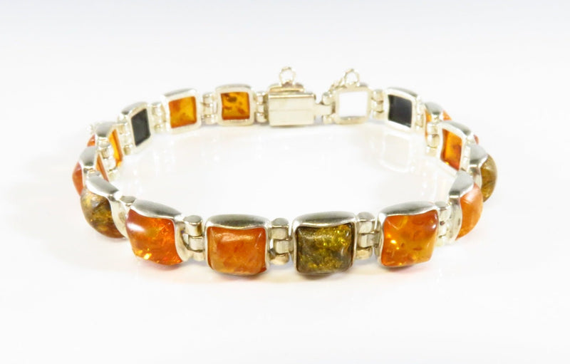 Square Amber Hinged Panel Bracelet Vintage 6 3/4" TL For Repair or Repurpose