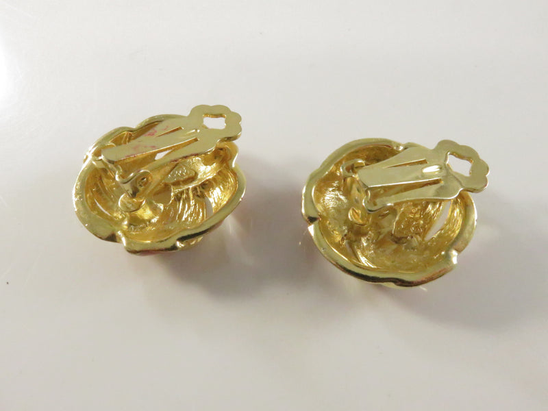 Domed Orange Enamel Clips, Basket Weave Earrings, Signed Designer, 1980s Style, 1"