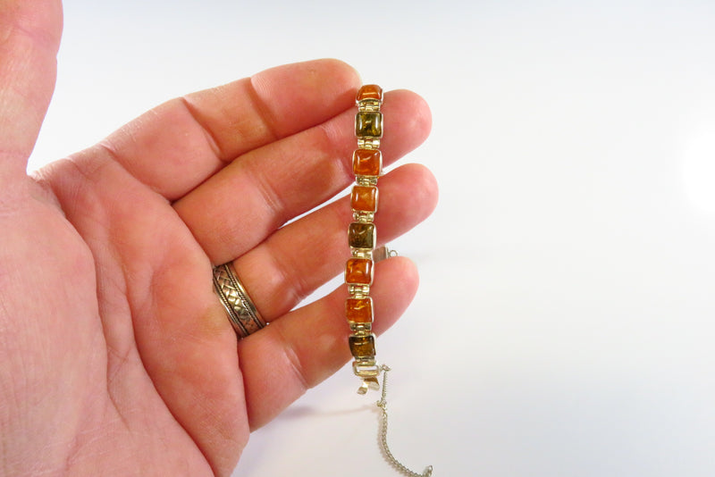 Square Amber Hinged Panel Bracelet Vintage 6 3/4" TL For Repair or Repurpose