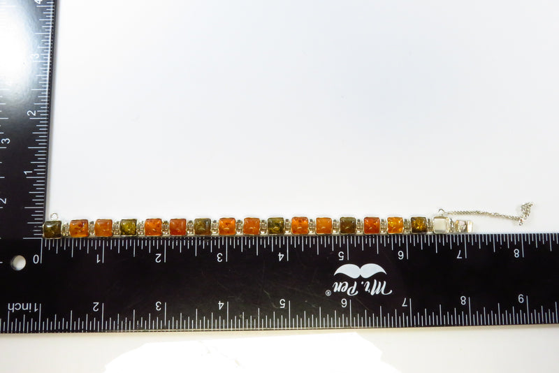 Square Amber Hinged Panel Bracelet Vintage 6 3/4" TL For Repair or Repurpose