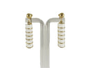 1980s Ribbed Dangle Clips, White Enamel Earrings, 1.5" Drop, Gold Tone Statement — Gold, Enamel — front view