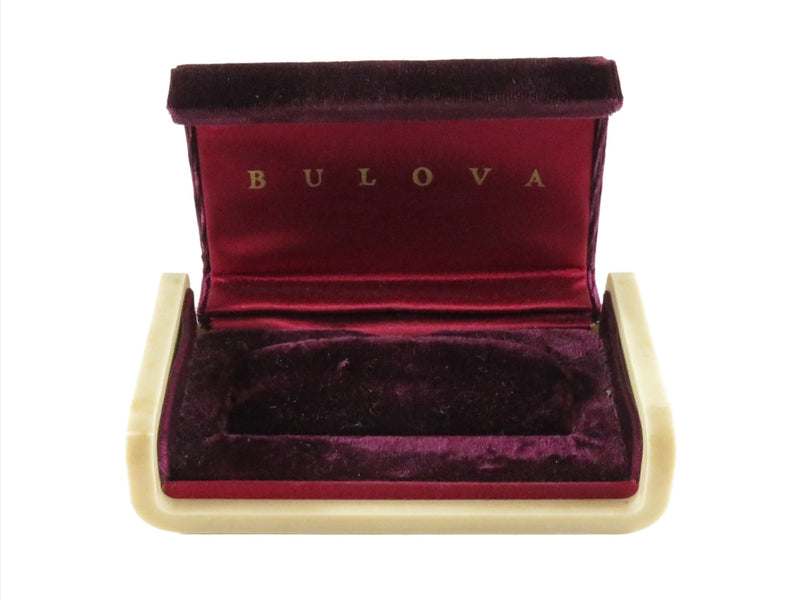 Antique Bulova Celluloid Art Deco Unusual Women's Velvet Watch Box Display Case — Watches — front view