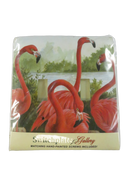 Front of Switchplate Gallery pink flamingo decoupage double-toggle switch cover in original clear packaging.