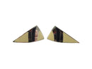 1980s Triangle Clips, Cream Black Enamel Earrings, Geometric Design, 1.37", Silver Tone — Silver, Enamel — front view
