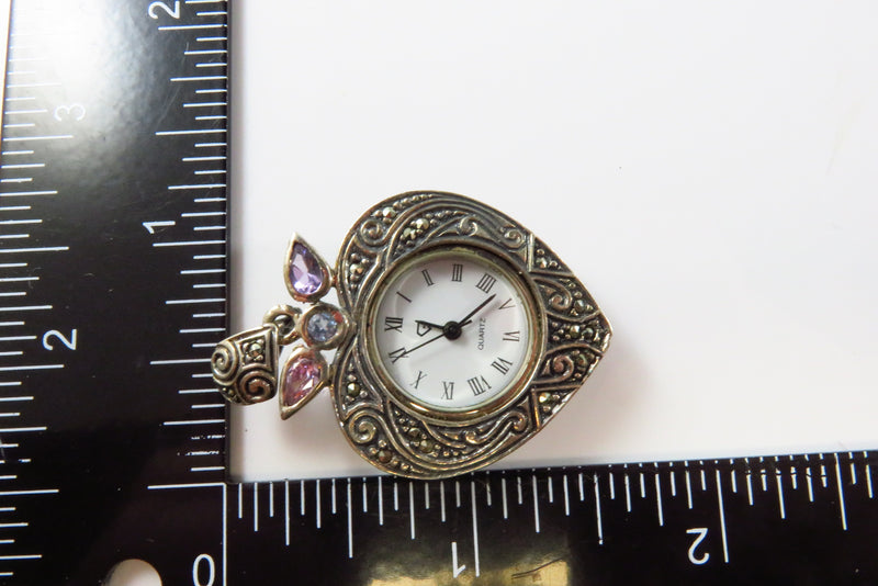 Nurse Pendant Watch Heart Shaped Sterling Silver Gem Quartz Watch Pendant