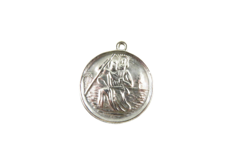Saint Christopher Travel Pendant/Charm Medal Round in Sterling Silver 18.8mm