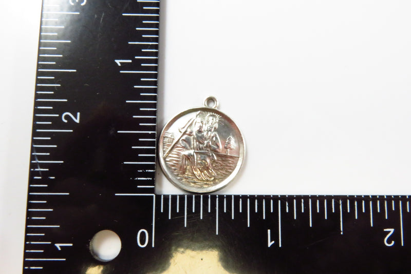 Saint Christopher Travel Pendant/Charm Medal Round in Sterling Silver 18.8mm