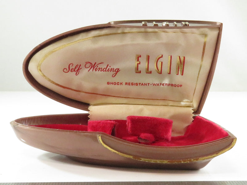 Vintage c1950's Elgin Self Winding Shock Resistant Waterproof Watch Box Display Case