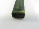 Opposite angled view of the closed green razor slide box with gold foil lettering