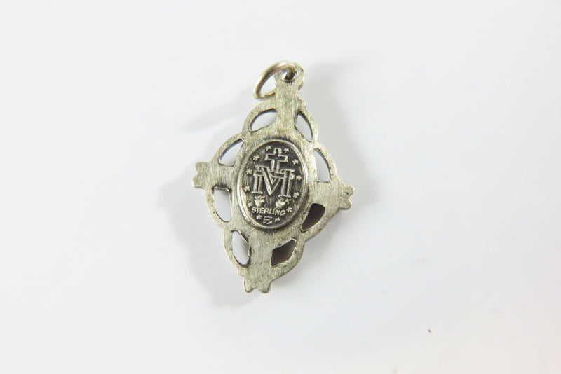 Sterling Miraculous Medallion Blessed Virgin Mary Miracle Medal Flower Wrapped