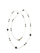 Vintage Liz Claiborne Gold Tone & Black Bead Necklace, 31.5 Inch, LC Hallmark — Gold — front view