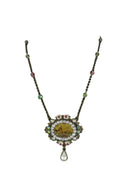 Vintage Inspired Crystal & Enamel Necklace with Cherub Pendant, 21 Inch — Enamel — front view