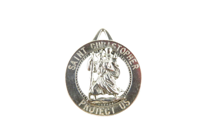 Saint Christopher Sterling Travel Pendant Medal Keychain Fob Pre-Owned 25.33mm — Sterling Silver, Silver — front view
