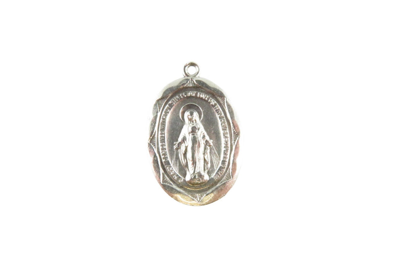 Blessed Virgin Mary Miracle Medal Large Oval Sterling Miraculous Medallion — Sterling Silver, Silver — front view