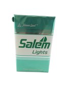 Front view of sealed green and white Salem Lights soft pack with FlavorSeal overwrap and Fresh Smooth Taste text.