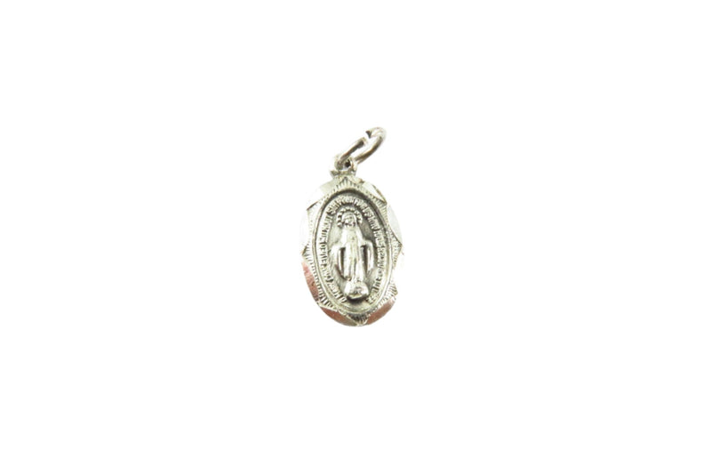 925 Blessed Virgin Mary Miraculous Medallion Miracle Medal Oval Charm — Sterling Silver, Silver — front view
