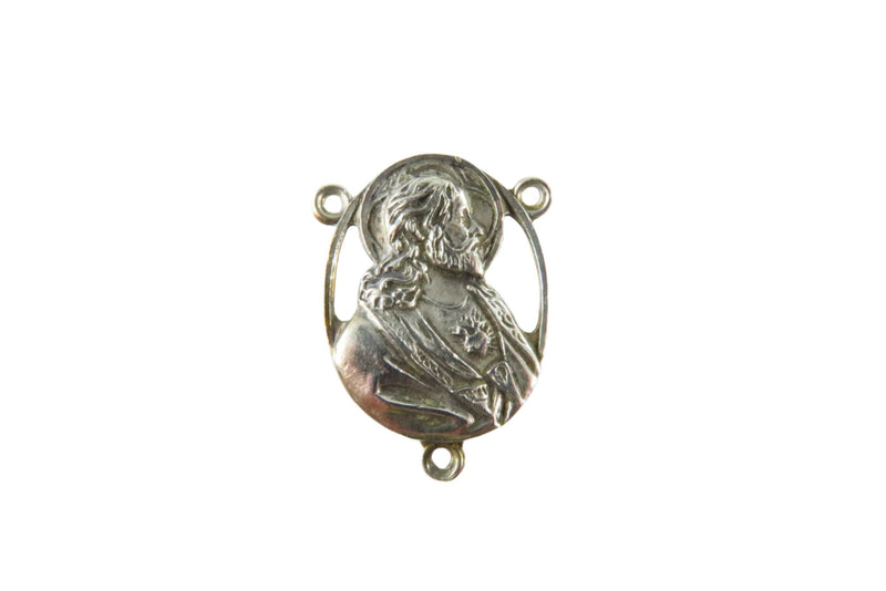 Jesus Our Lady of Mt Carmel Pierced Sterling Replacement Rosary Centerpiece — Sterling Silver, Silver — front view