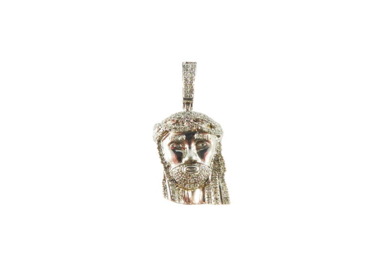 Melee Diamond Inlaid Jesus Christ Head Pendant in Sterling Silver 925 GM — Sterling Silver, Silver • Diamond — front view
