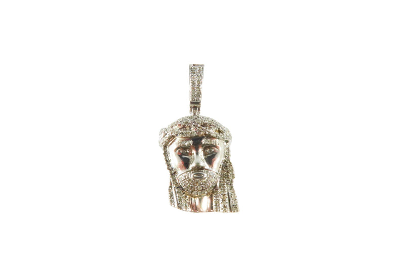 Melee Diamond Inlaid Jesus Christ Head Pendant in Sterling Silver 925 GM