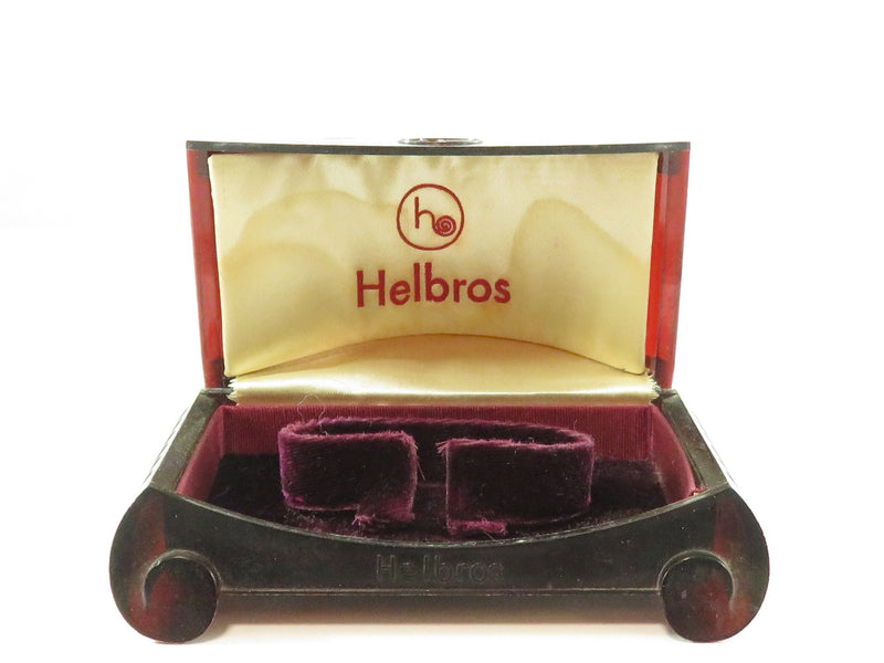 Antique Helbros Watch Celluloid Art Deco Watch Box Display Case Burgundy Velvet