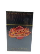 Front view of sealed Dakota Full Flavor Cigarettes hard box marked 20 Class A Cigarettes.