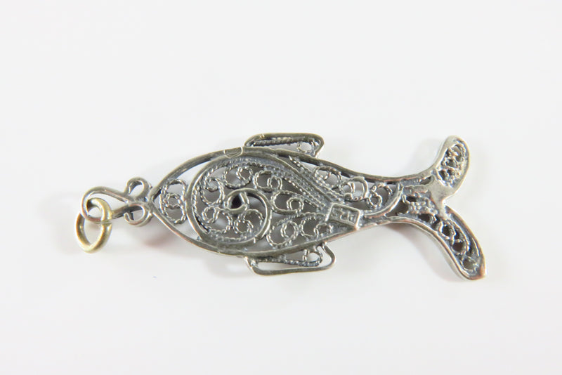 Antique Style Sterling Fine Filigree Fish Pendant Charm