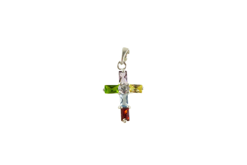 Sterling Multi-Colored Glass Cross Pendant 925 Christian Cross Pendant