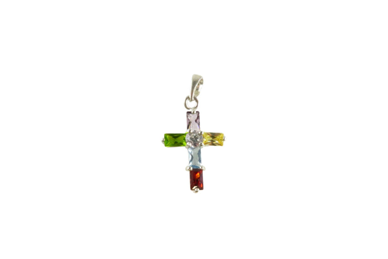 Sterling Multi-Colored Glass Cross Pendant