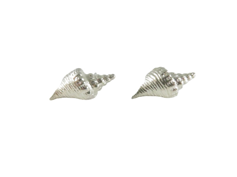 Silver Conch Shell Earrings, 925 Nautical Jewelry, Dimensional Sea Jewelry, 18mm — Sterling Silver, Silver — front view