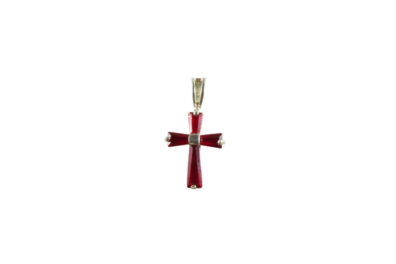 925 Christian Cross Pendant Ruby Red Glass Sterling Cross Pendant 3/4" — Jewelry & Watches:Fine Jewelry:Fine Necklaces & Pend