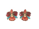 Asian Style Cloisonne Clips, Floral Enamel Earrings, 1990s Vintage, Gold Tone, 1" — Gold, Enamel — front view