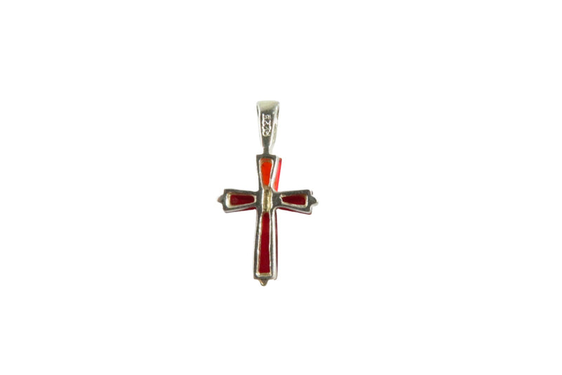 925 Christian Cross Pendant Ruby Red Glass Sterling Cross Pendant 3/4"