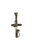 Deco Style Silver Christian Cross Pendant Marcasite Pearl Sterling Cross 1 1/4" — Jewelry & Watches:Fine Jewelry:Fine Necklac
