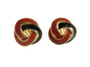 1980s Woven Ribbon Clips, Red Black Enamel Earrings, Chunky Interlocking, 1" — Gold, Enamel — front view