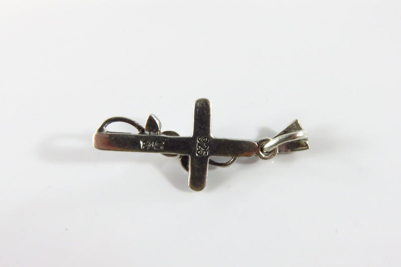 Deco Style Silver Christian Cross Pendant Marcasite Pearl Sterling Cross 1 1/4"