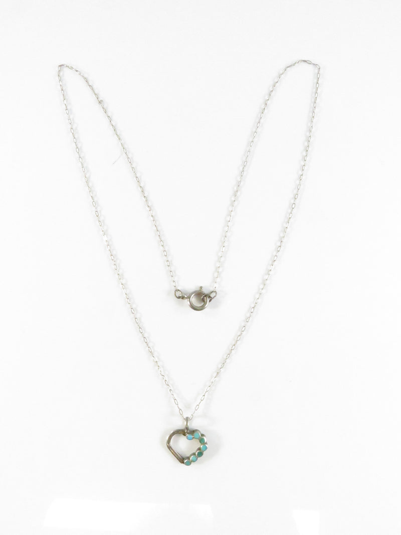 Vintage Turquoise Heart Pendant Necklace on Sterling Cable Chain