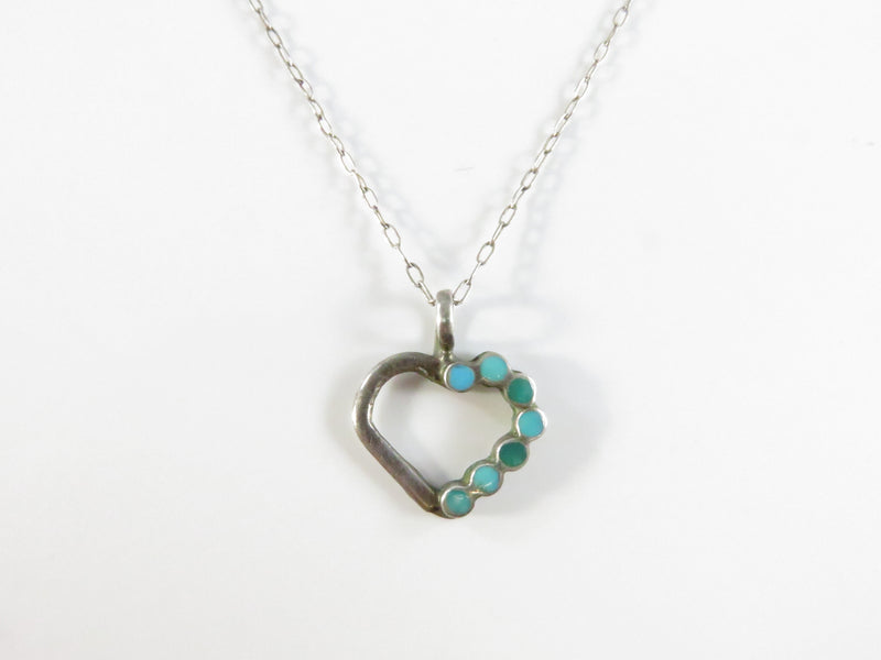 Vintage Turquoise Heart Pendant Necklace on Sterling Cable Chain