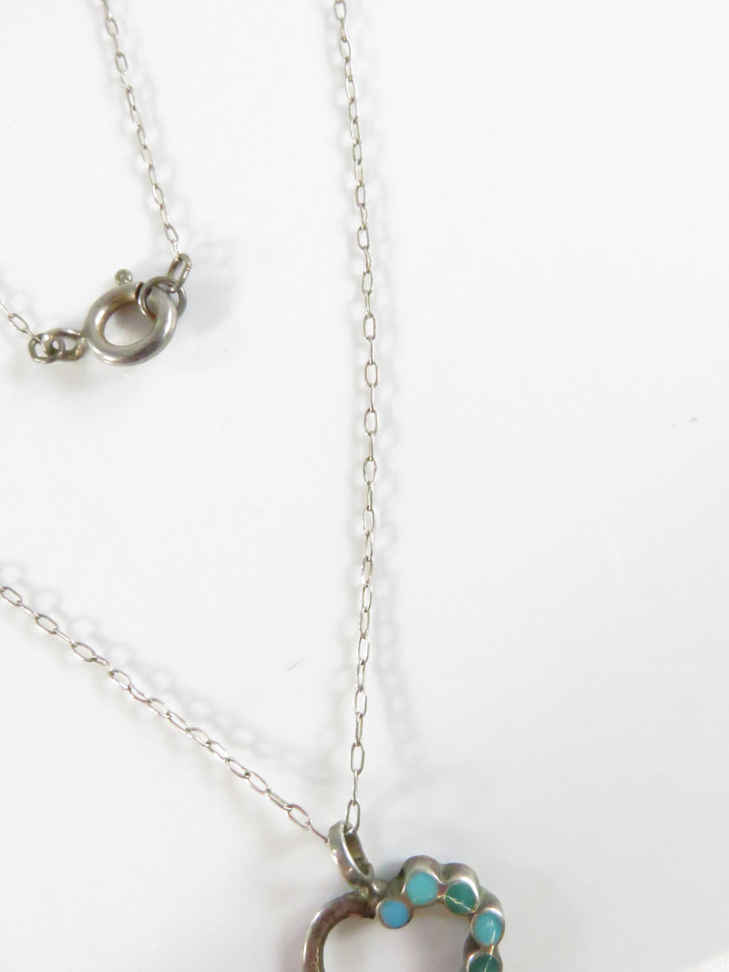 Vintage Turquoise Heart Pendant Necklace on Sterling Cable Chain