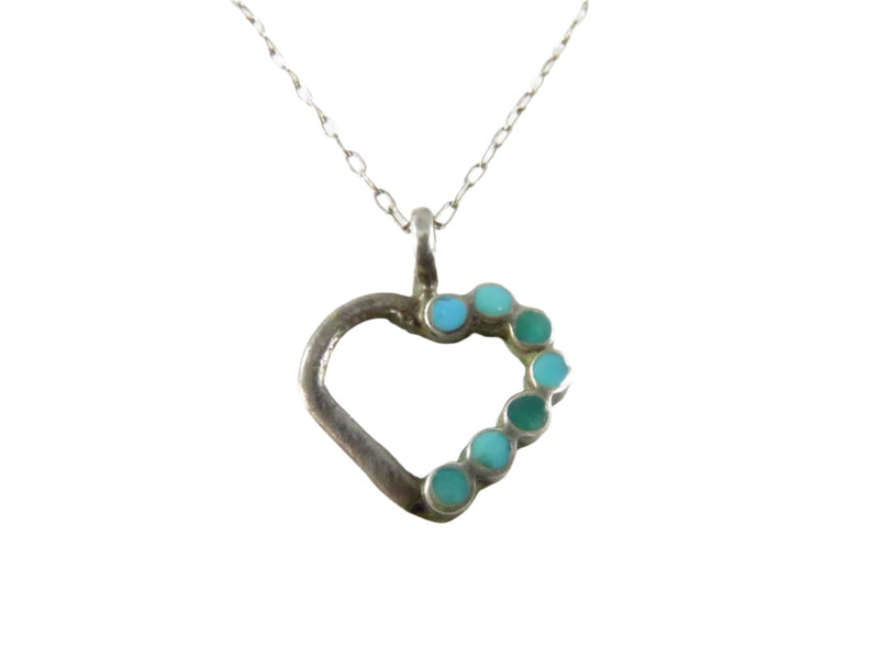 Vintage Turquoise Heart Pendant Necklace on Sterling Cable Chain — Sterling Silver, Silver — front view