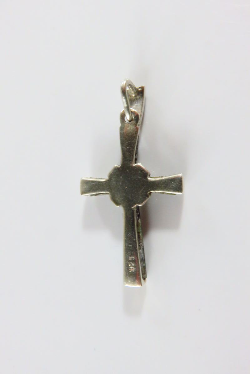 Southwestern Sterling Christian Cross Pendant Marcasite Mother of Pearl Cross
