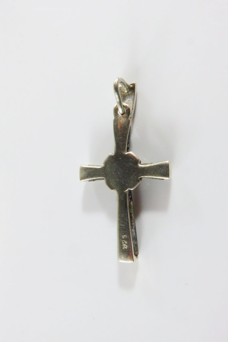 Southwestern Sterling Christian Cross Pendant Marcasite Mother of Pearl Cross