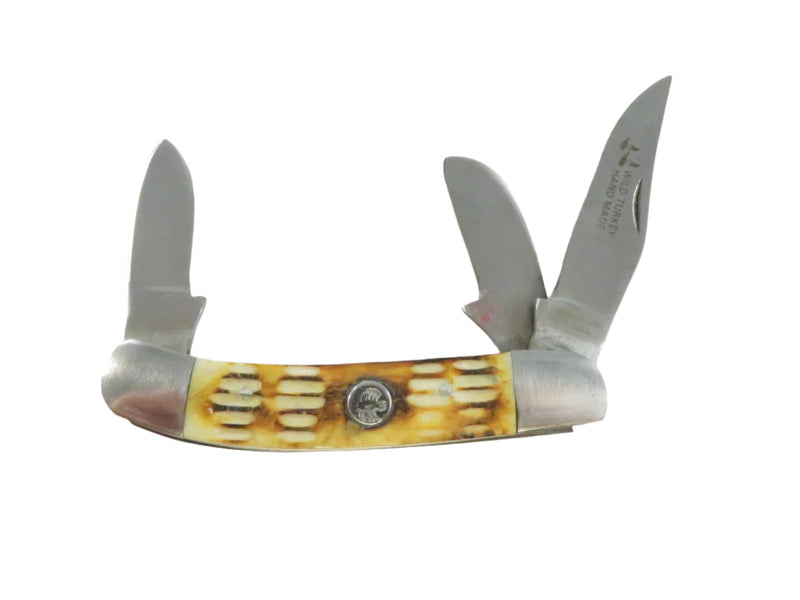 Vintage Wild Turkey 3 Blade Pocket Knife with Stag Grips Surgical Steel — front view
