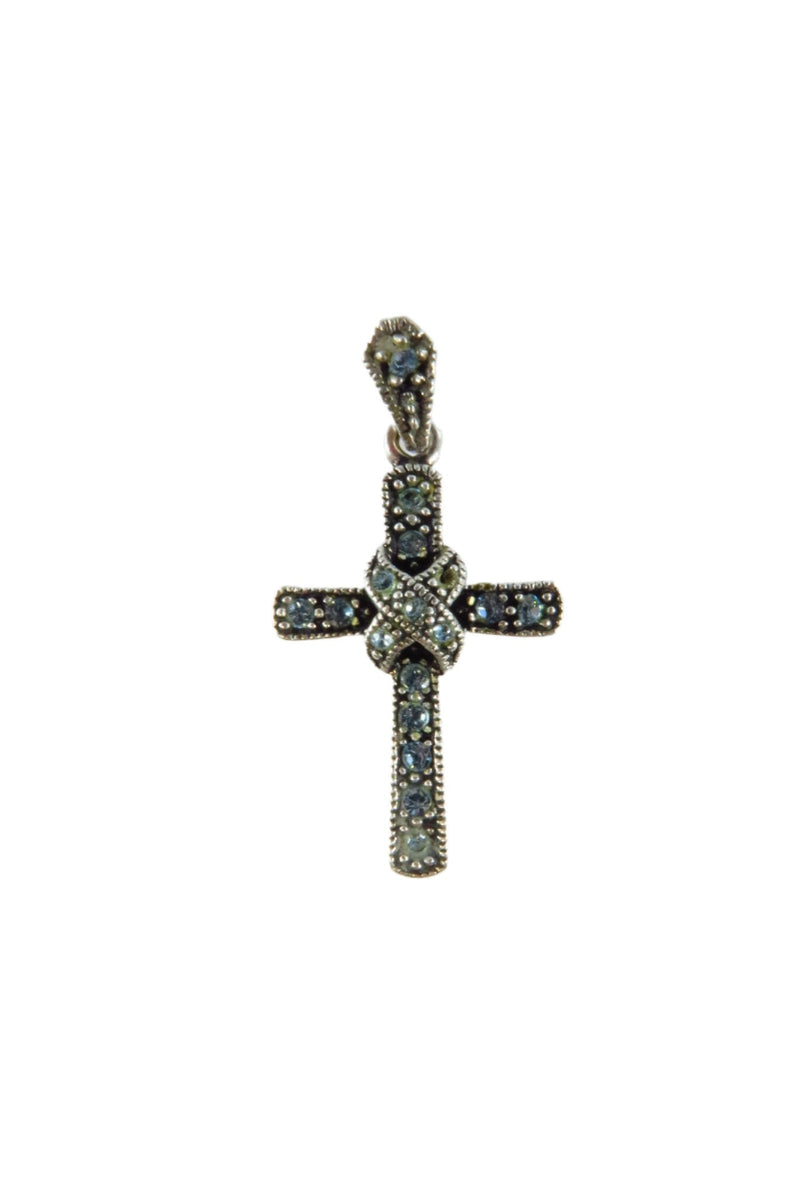 Blackened Silver Christian Cross Pendant Blue Glass Cross Pendant — Jewelry & Watches:Fine Jewelry:Fine Necklaces & Pendants: