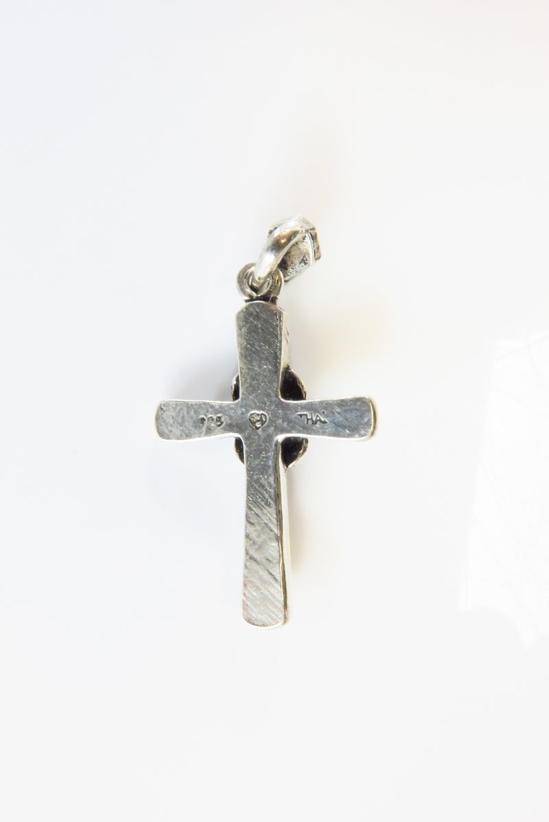 Blackened Silver Christian Cross Pendant Blue Glass Cross Pendant