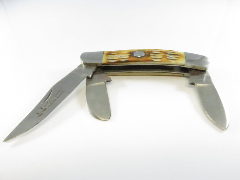 Vintage Wild Turkey 3 Blade Pocket Knife with Stag Grips Surgical Steel