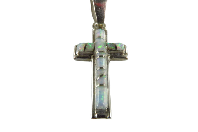Opal Inlaid Christian Cross Pendant Sterling Opal Cross Cecil Sanders Navajo