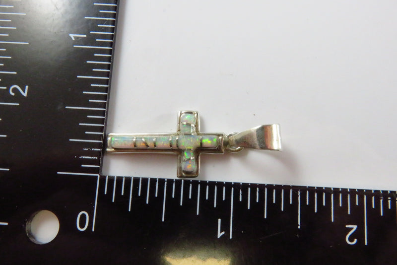 Opal Inlaid Christian Cross Pendant Sterling Opal Cross Cecil Sanders Navajo