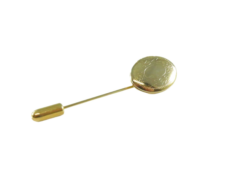Gold Tone Photo Locket Stick Pin with Cap – Vintage Jewelry — Gold — front view