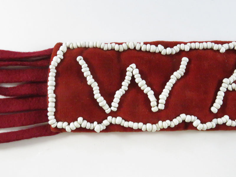 Vintage Felt & Velvet Beaded WAMPUM Strip Banner – Mid-Century Camp Craft