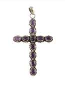 Beautiful Sterling Silver Cabochon Amethyst 3 1/4" x 2" Large Christian Cross — Jewelry & Watches:Fine Jewelry:Fine Necklaces